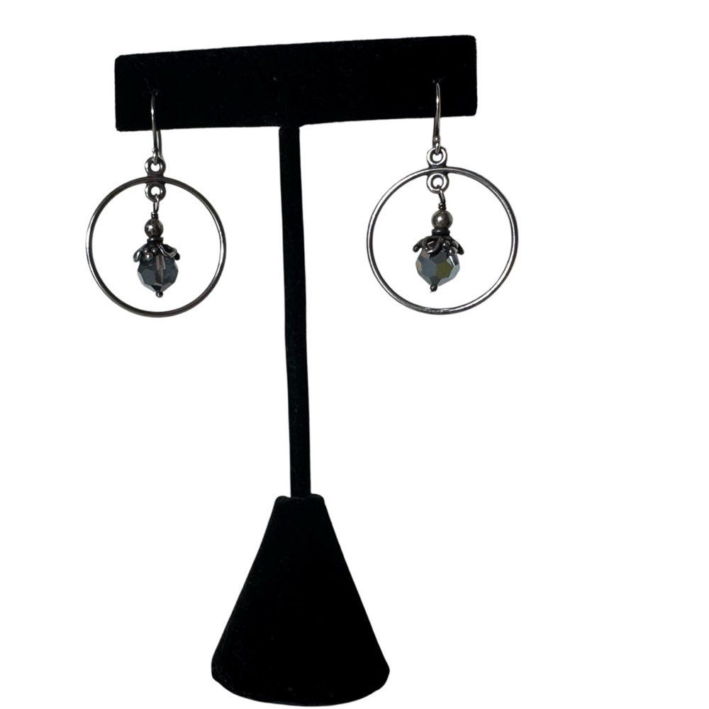 925 Sterling Silver Hoop Handmade Earrings with Swarovski Crystal Drop NEW